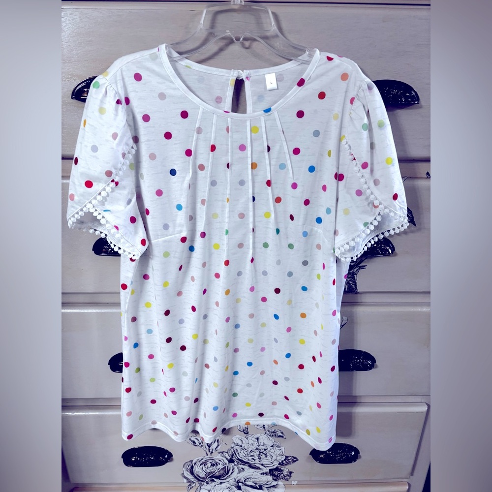 Womens white with pastel polka dots pullover top